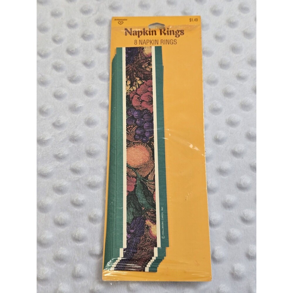 Hallmark Ambassador Fall Fruit Paper Disposable Napkin Rings Set 8 Vintage New